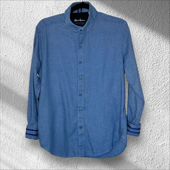 Robert Graham Size Medium Tailored Fit Flip‎ Cuff Long Sleeve Blue Plaid Classic - Picture 1 of 12
